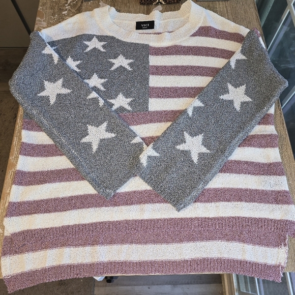 VICI American Flag Slouchy Sweater Red White & Blue Top Oversized Women's S - Picture 6 of 9